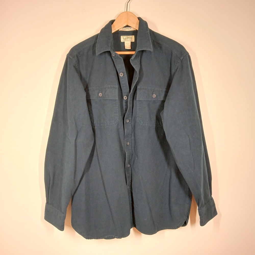 L.L. Bean Chamois Cloth Shirt Mens L Navy Blue Cotton Traditional Fit Fall
